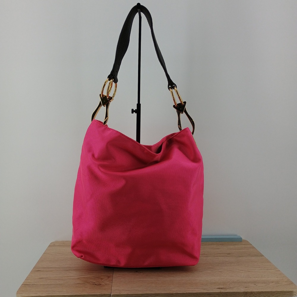 JPK Paris 75 Hot Pink Ballistic Nylon Canvas Hobo Shoulder Bag Gold HW
